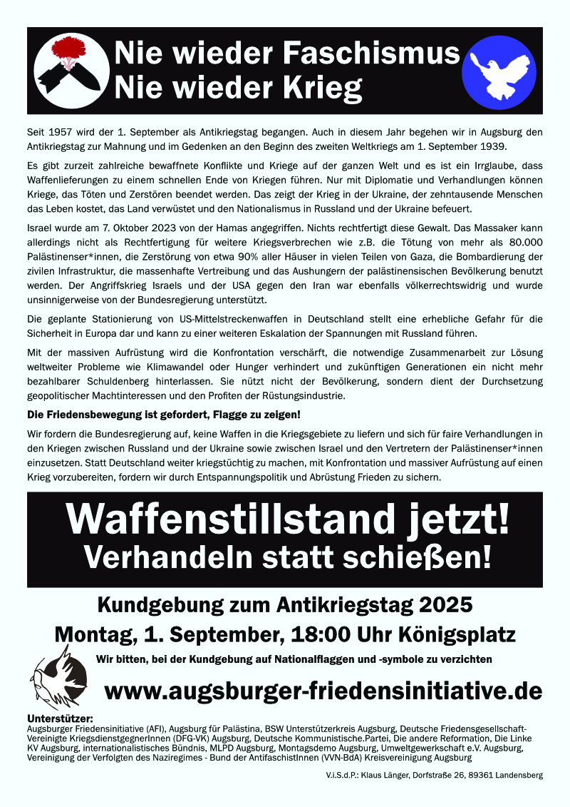 Aufruf zum Antikriegstag 2025 Aufruf zum Antikriegstag 2025